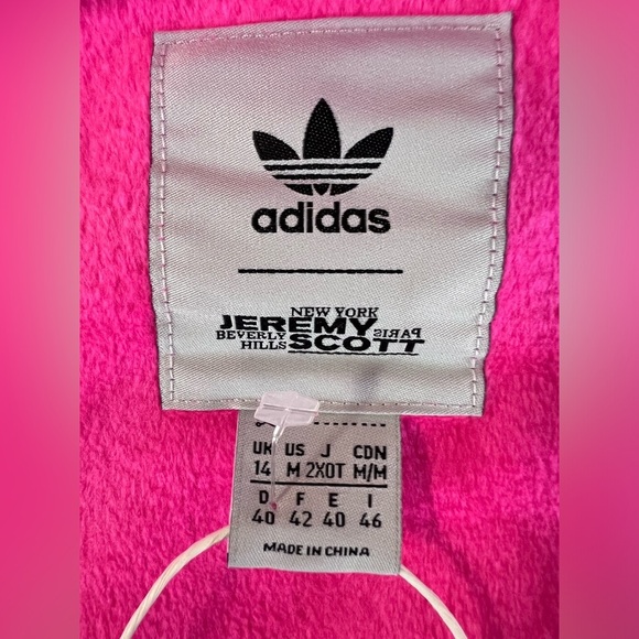 Adidas X Jeremy Scott‎ cropped Velour Track Jacket Neon Pink Sz Medium - Picture 10 of 14